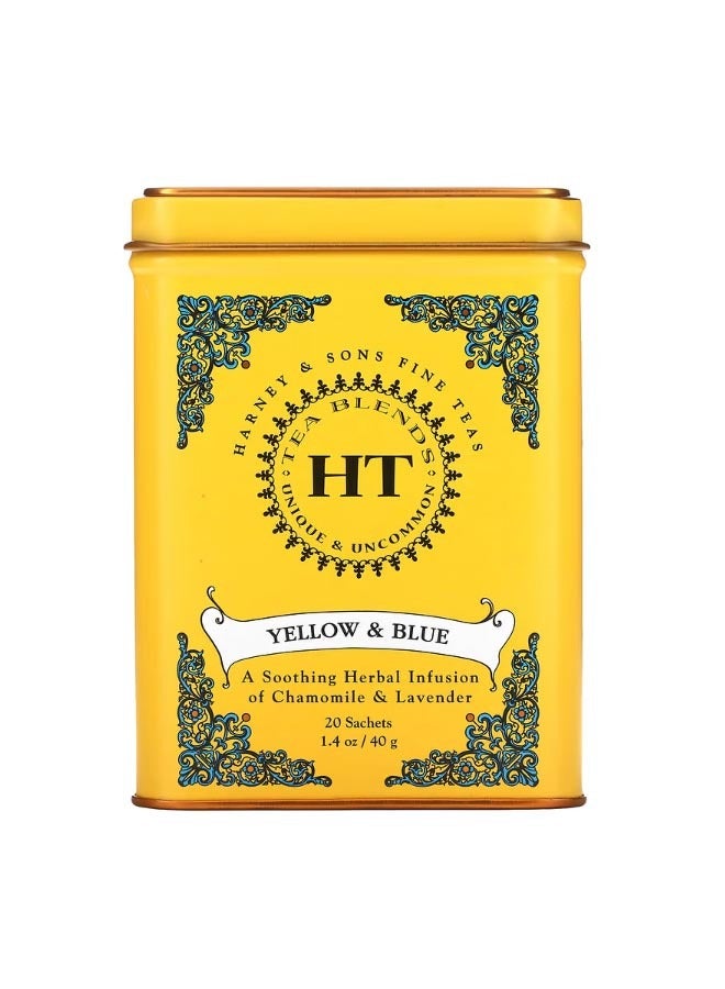 هارني آند سونز HT Tea Blend Yellow and Blue Chamomile and Lavender Caffeine Free 20 Sachets 1.4 oz 40 g - Image 1