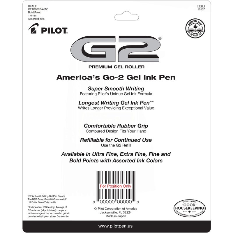 Pilot, G2 Premium Gel Roller Pens, Bold Point 1 mm, Pack of 8, Black and Blue - Image 2