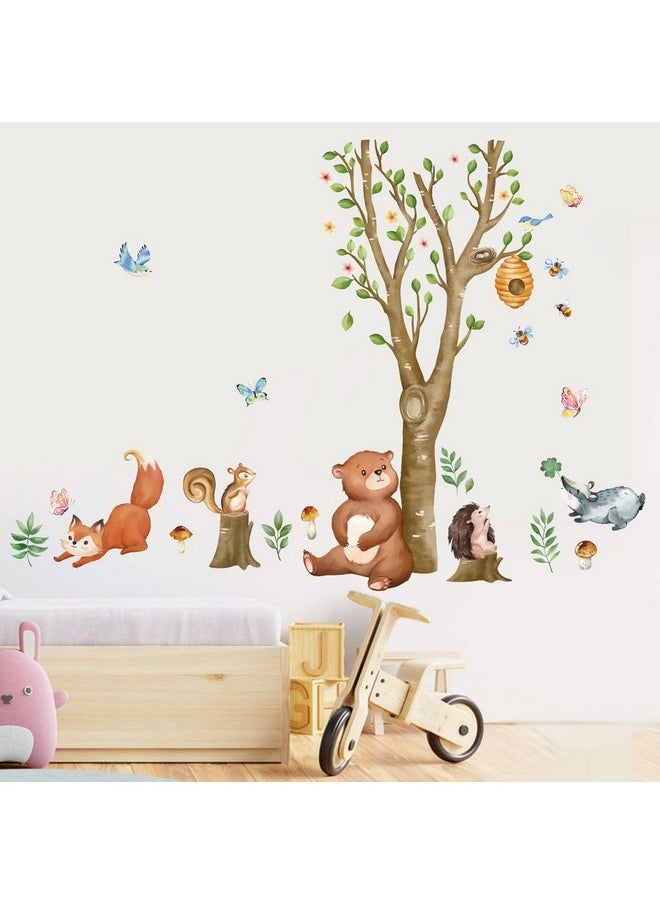 wondever - wondever Woodland Animals Wall Stickers Birch Tree Bear Fox Peel and Stick Wall Art Decals for Kids Bedroom Baby Nursery - Image 1