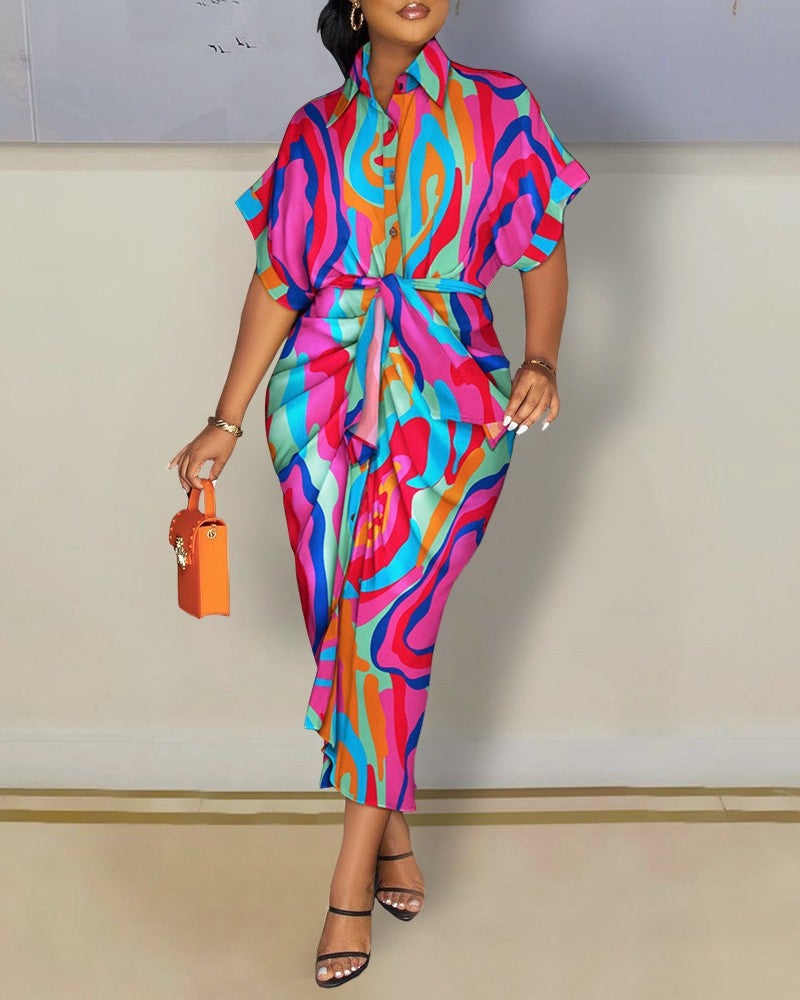 2022 Autumn Long Sleeve V-Neck Buttoned Floral Maxi Dress Color  - Image 1