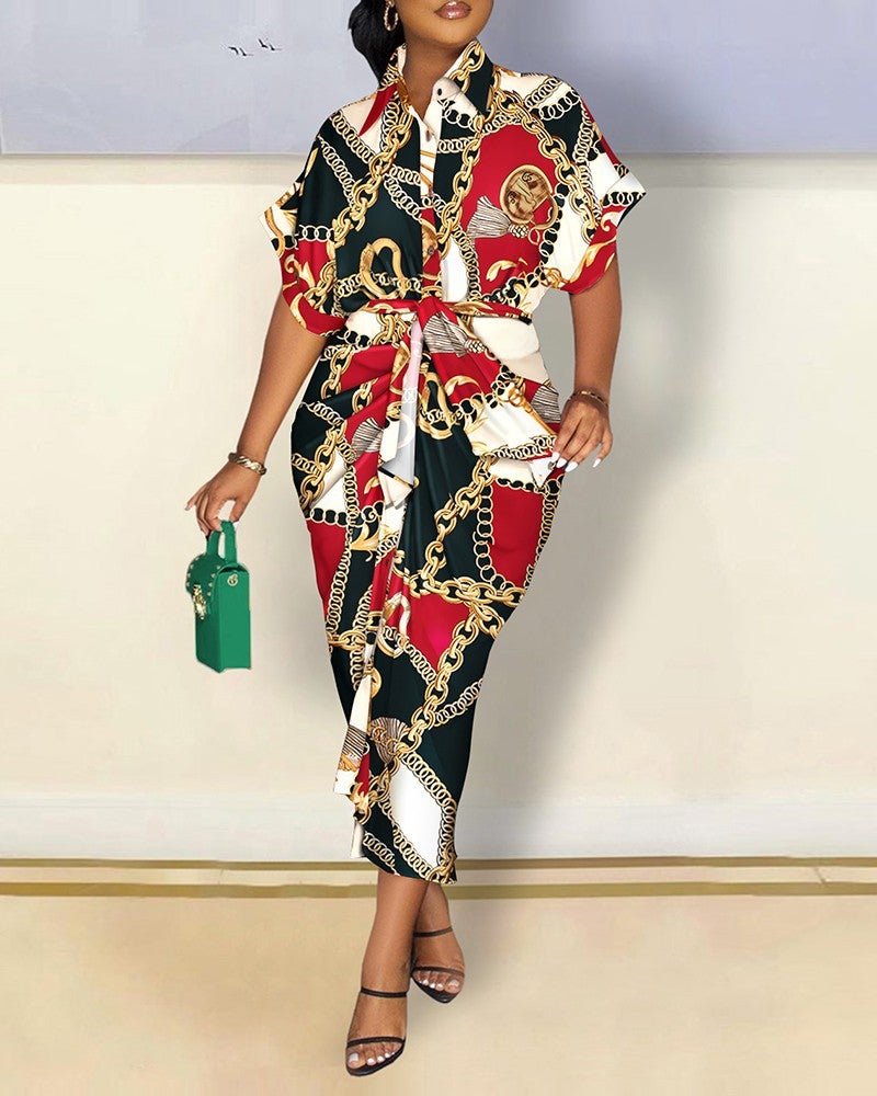 2022 Autumn Long Sleeve V-Neck Buttoned Floral Maxi Dress Color  - Image 3