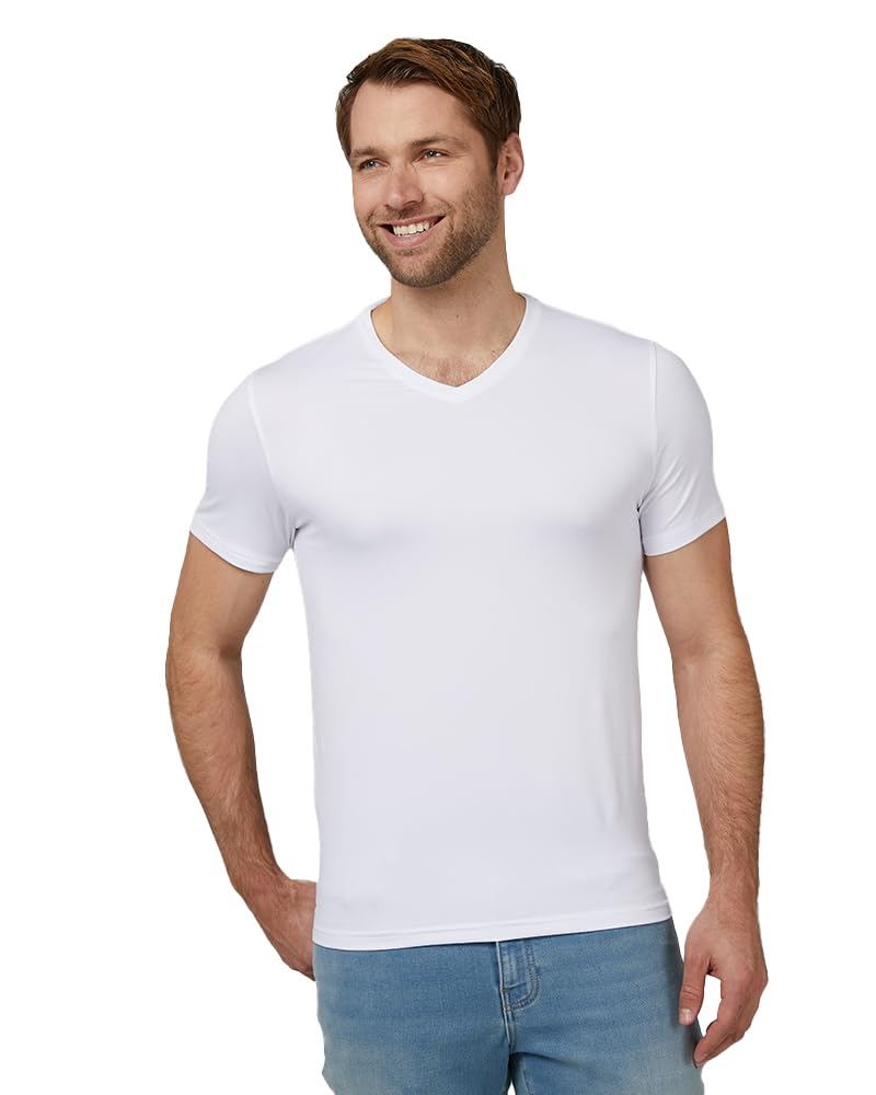 32 Degrees Mens Cool Quick Dry Active Lounge Basic Vneck T-Shirt, White, Medium - Image 5