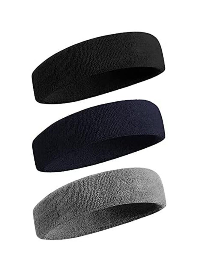 Generic Unisex Adult Moisture Wicking Headband 3 Pack Black Blue Gray 