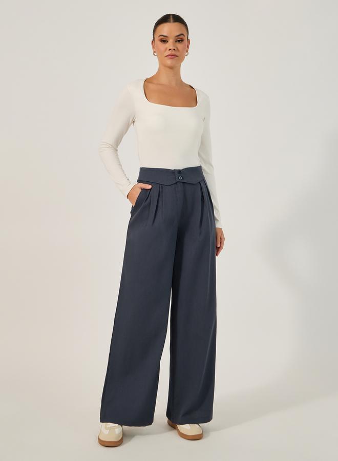 Styli Mid Rise Wide Leg Pleated Trousers  - Image 1