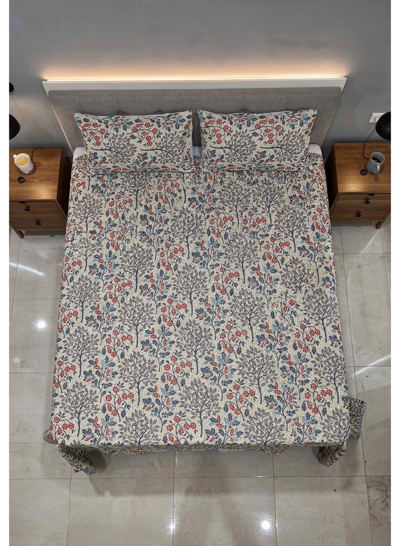 RISHAHOME King size Cotton Blend Flat Bedsheet Set 144 Thread Count Tree Floral Design 220x240 cm - Image 2