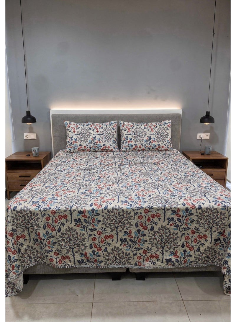 RISHAHOME King size Cotton Blend Flat Bedsheet Set 144 Thread Count Tree Floral Design 220x240 cm - Image 3