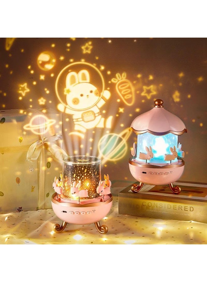 Cartoon Bunny Rotating Night Light for Kids – 360° Magic Star Projector with Warm LED Light and Soothing Music with 6 Interchangeable Projection Slides – USB Charging, Stylish Bedroom Decor and Gift - Image 5