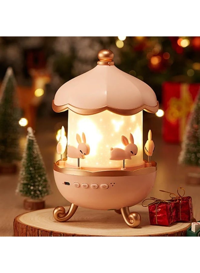 Cartoon Bunny Rotating Night Light for Kids – 360° Magic Star Projector with Warm LED Light and Soothing Music with 6 Interchangeable Projection Slides – USB Charging, Stylish Bedroom Decor and Gift - Image 2