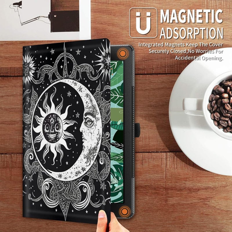 FUYOCWE for Fire HD 10 Case 2021,Fire HD 10 Plus Tablet Case (11th Generation, 2021 Release), Multi-Angle Slim Stand Smart Cover Cases for New Amazon Kindle Fire HD 10 10.1"-Blalck White Sun Moon Drawing - Image 4