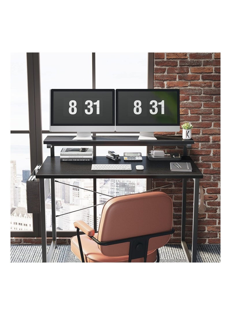 ACPLAY Computer Desk with Adjustable Monitor Shelves Home Office Desk with Monitor Stand Writing Desk Study Workstation with 3 Heights - Image 4