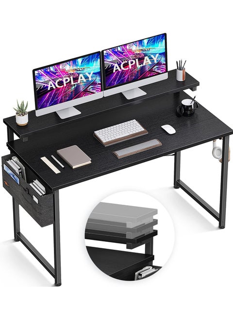 Computer Desk with Adjustable Monitor Shelves Home Office Desk with Monitor Stand Writing Desk Study Workstation with 3 Heights