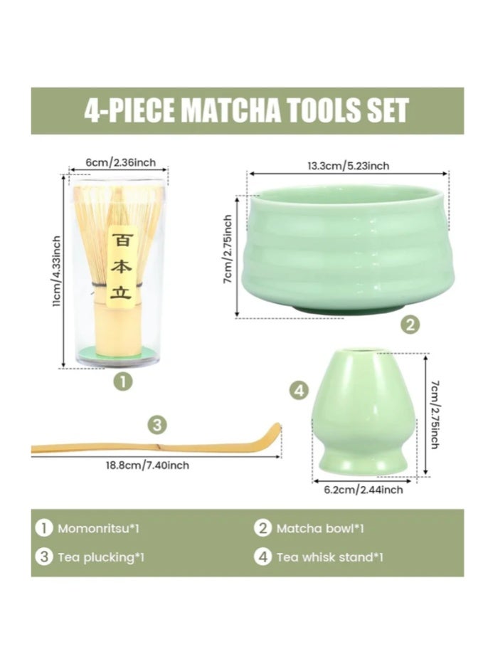 daydayup 4 Piece Matcha Set, Traditional Handmade Tea Tool with Ceramic Bowl, Scoop, Prong Bamboo Matcha Whisk and Holder - Image 1