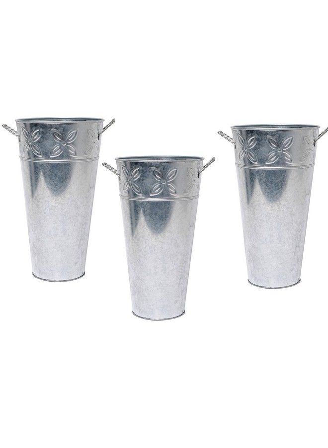 Hosley Set Of 3 Galvanized Vases 12 Inch High Each French Bucket Design Ideal Gift For Wedding Special Events Aromatherapy Spa Reiki Meditation Settings O3 - Image 2