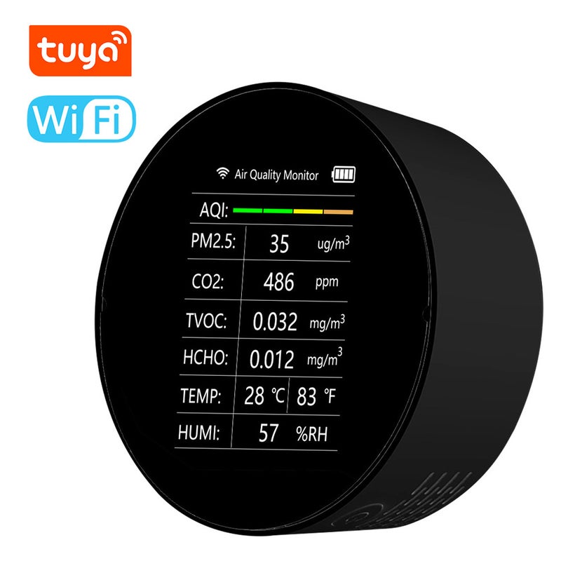 Tuya WiFi Multifunctional Air Quality Detector 7 In 1 PM2.5 TVOC CO2 HCHO Temperature Humidity AQI Detector Home Desk Office Car Indoor Air Quality Monitor - Image 1