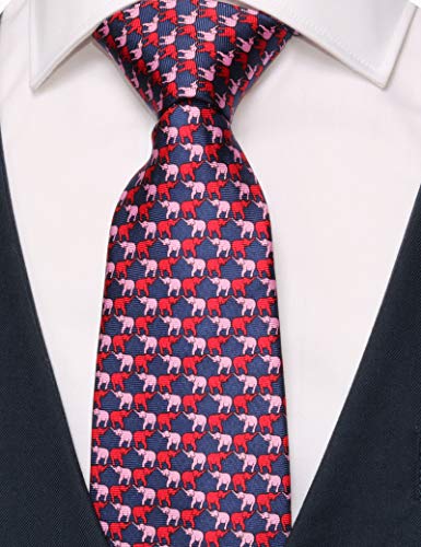 WITZROYS 100% Silk Ties for Men Handmade Neckties with Elephants Printed+Gift box - Image 1
