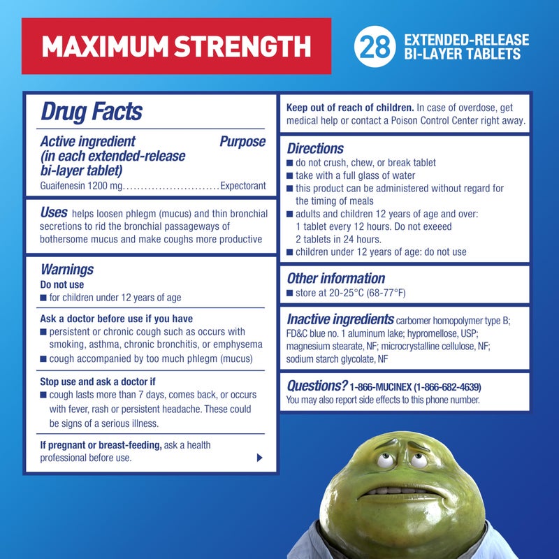 Mucinex 12 Hour Maximum Strength 1200 mg Guaifenesin Extended-Release Tablets for Excess Mucus Relief, Expectorant Aids Excess Mucus Removal, Chest Congestion Relief, 28 Tablets - Image 2