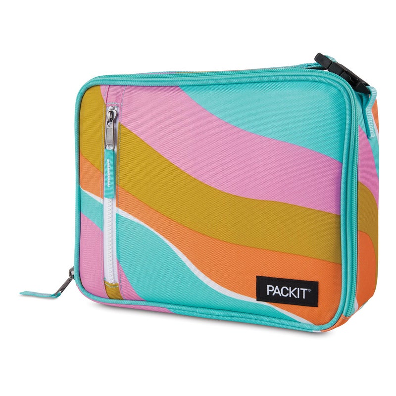 Packit Freezable Classic Lunch Box, Retro Wave, Built With Ecofreeze Technology, Fully Freezable, Collapsible, Reusable, With Zip Front Pocket And Buckle Handle, Designed For Fresh Lunch On The Go - Image 1