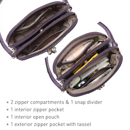 Dasein Women Tassel Zipper Pocket Crossbody Bag Shoulder Purse Fashion Travel Bag with Multi Pockets(Ostrich Purple) - Image 5