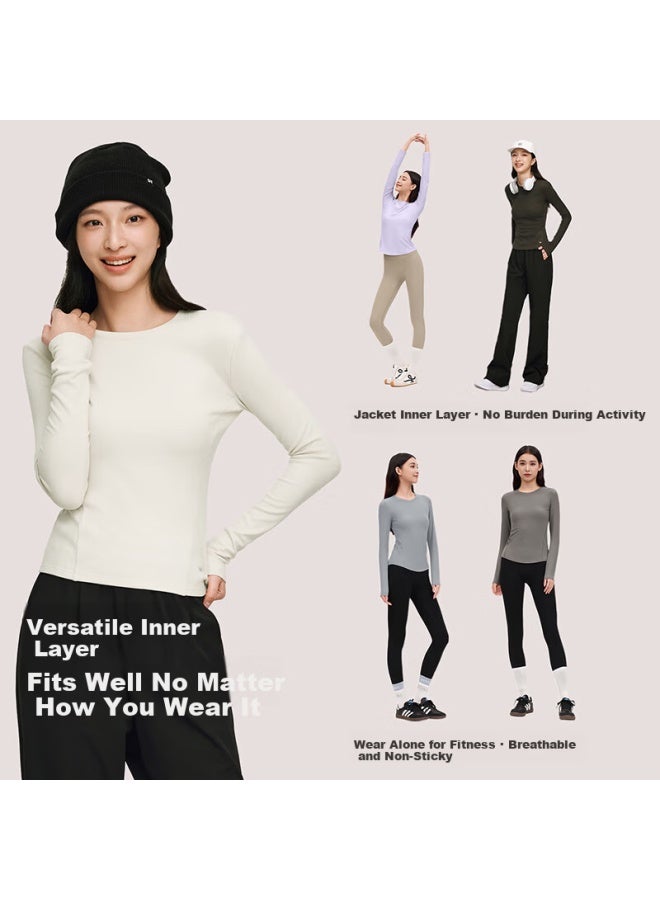 Vvc Women's Long Sleeve Slim Fit Round Neck Base Shirt, High Elasticity, Soft, Low Collar, White Protein 539, XL - Image 3