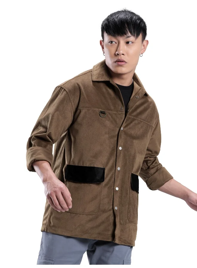 بيونغ Brown Colorblock  Shirt for Men