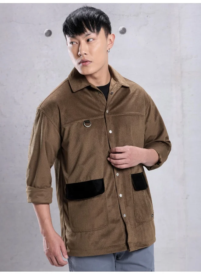 Beyoung Brown Colorblock  Shirt for Men