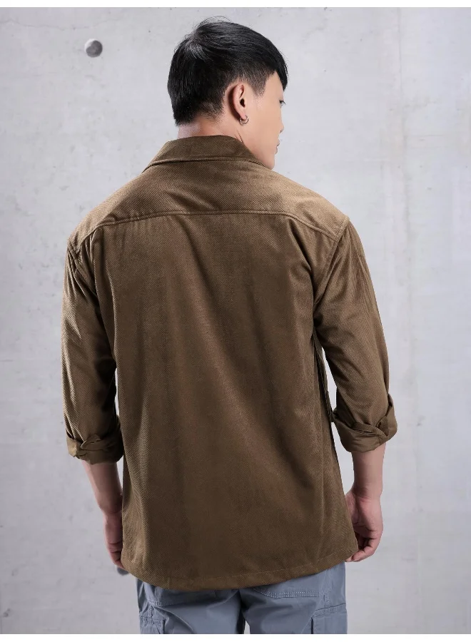 Beyoung Brown Colorblock  Shirt for Men
