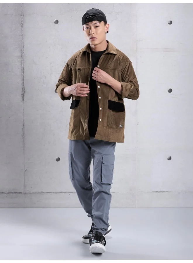 Beyoung Brown Colorblock  Shirt for Men