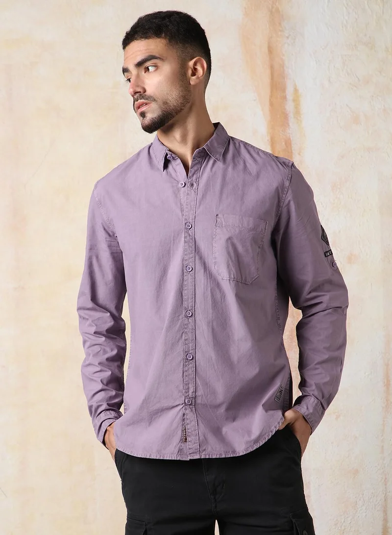 HIGH STAR Men Regular Fit Utility Heavy Washed Spread Collar Solid Cotton Casual Shirt