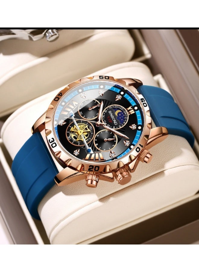 BINBOND Men's Watch Quartz Luxury Leather Waterproof Chronograph Watch - Image 2