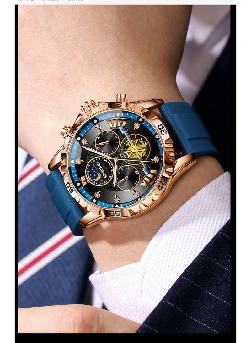 BINBOND Men's Watch Quartz Luxury Leather Waterproof Chronograph Watch - Image 1