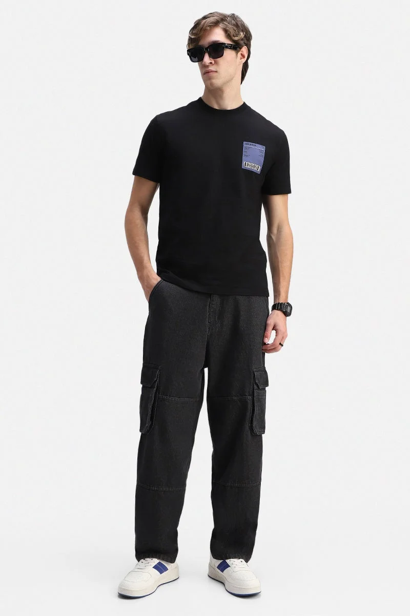 سنيتش Black Graphic Half Sleeve Regular Fit Streetwear T-Shirt