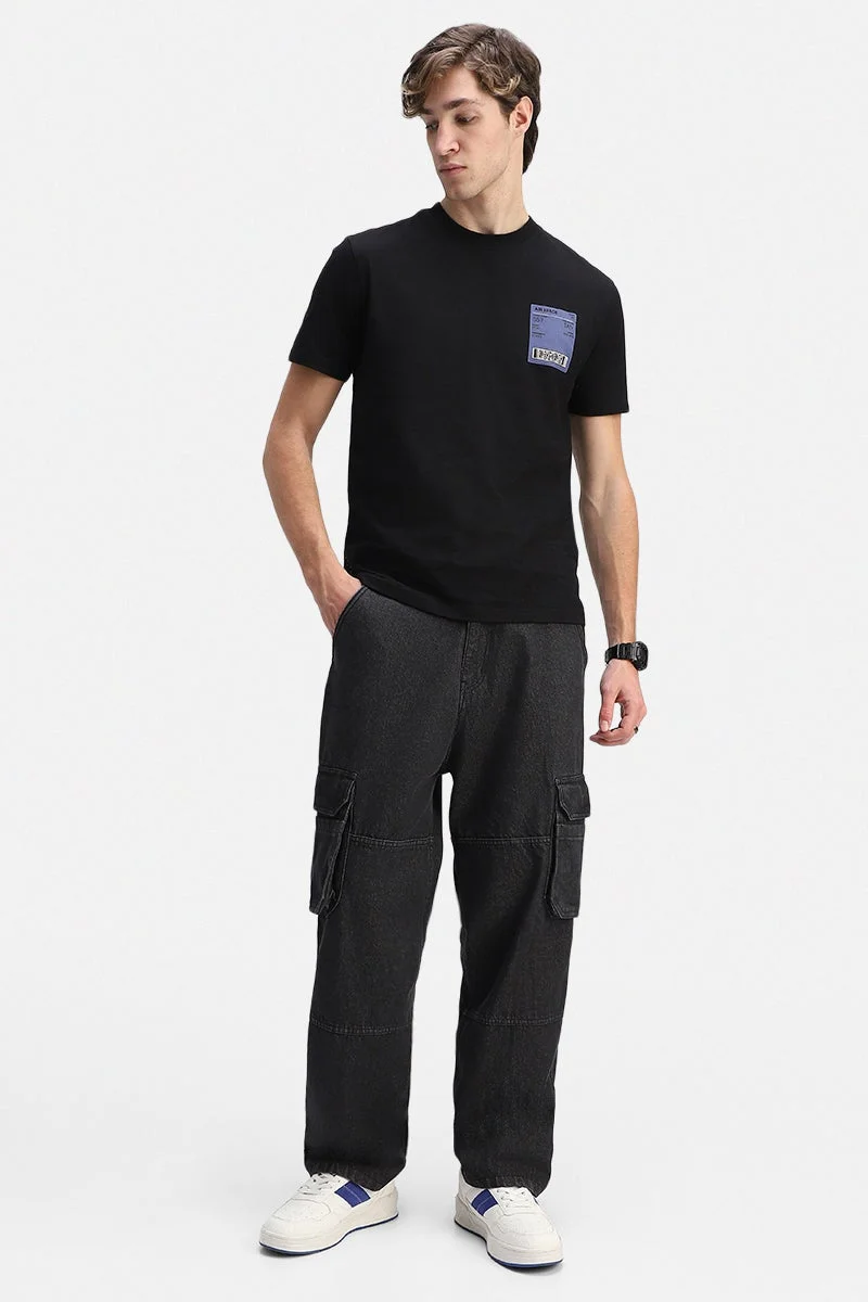 Snitch Black Black Graphic Half Sleeve Regular Fit Streetwear T-Shirt for Men | Best Price UAE