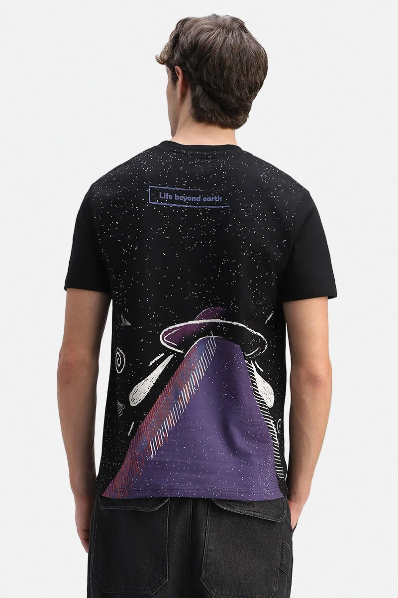 Snitch Black Black Graphic Half Sleeve Regular Fit Streetwear T-Shirt for Men | Best Price UAE