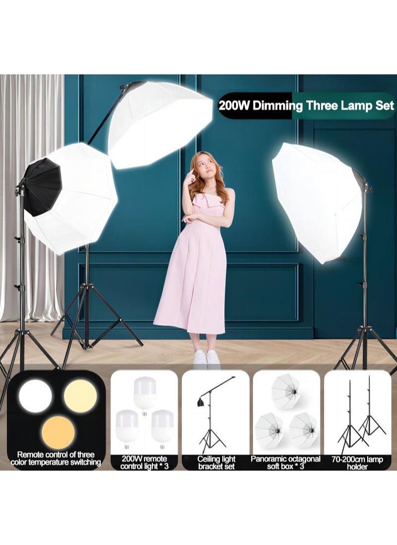 Glanfen - Photography Soft Box Lighting Kit with 3 Pcs 200W 3 Colors Bulbs Soft Boxes and Carry Bag for Portrait Product Shooting - Image 1