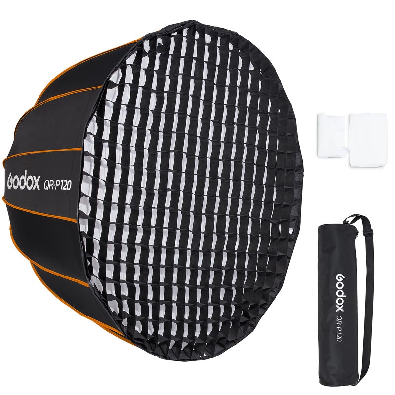 Godox Large Softbox 47in 120cm QRP120 Professional Deep Parabolic Bowens Mount Softbox with Diffusers Grid Carrying Bag for Photo Studio Portrait Video Shooting 47in 120cm - Image 2