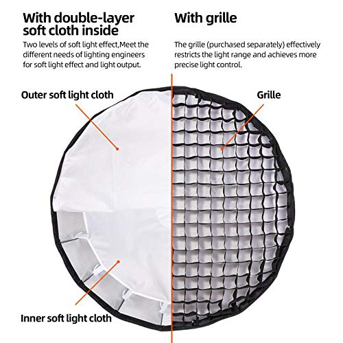 Godox Large Softbox 47in 120cm QRP120 Professional Deep Parabolic Bowens Mount Softbox with Diffusers Grid Carrying Bag for Photo Studio Portrait Video Shooting 47in 120cm - Image 3