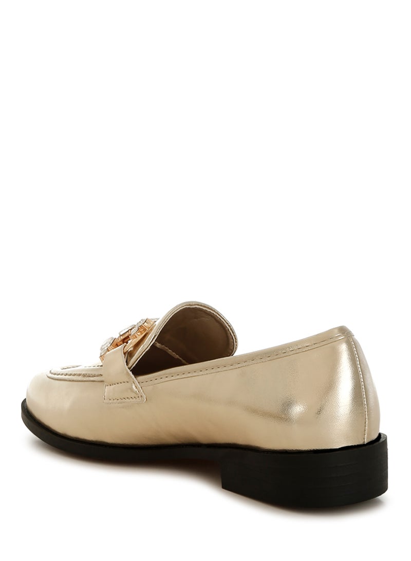 London Rag Diamante Horsebit Metallic Loafers in Gold  - Image 3