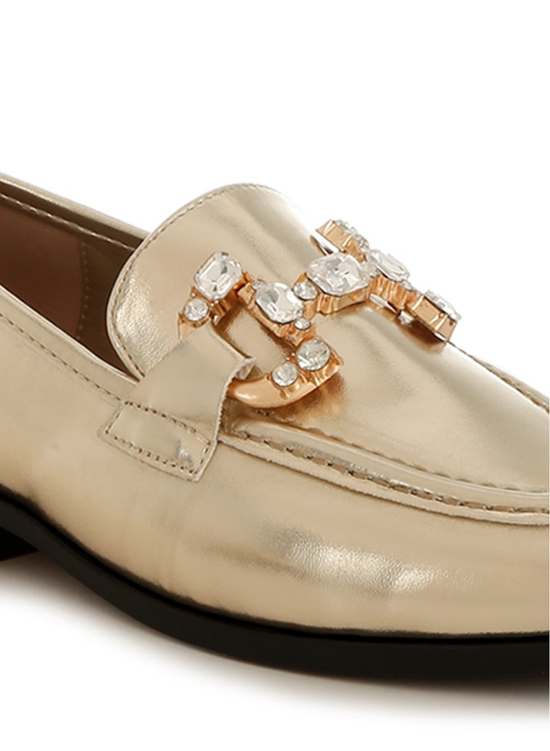 London Rag Diamante Horsebit Metallic Loafers in Gold  - Image 5