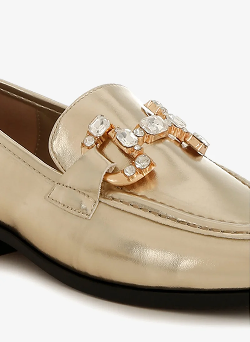 London Rag Gold Diamante Horsebit Metallic Loafers in Metallic Gold for Women | Best Price UAE