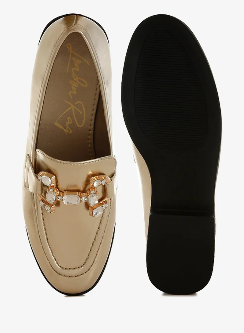London Rag Gold Diamante Horsebit Metallic Loafers in Metallic Gold for Women | Best Price UAE
