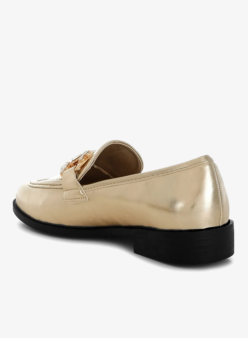 London Rag Gold Diamante Horsebit Metallic Loafers in Metallic Gold for Women | Best Price UAE