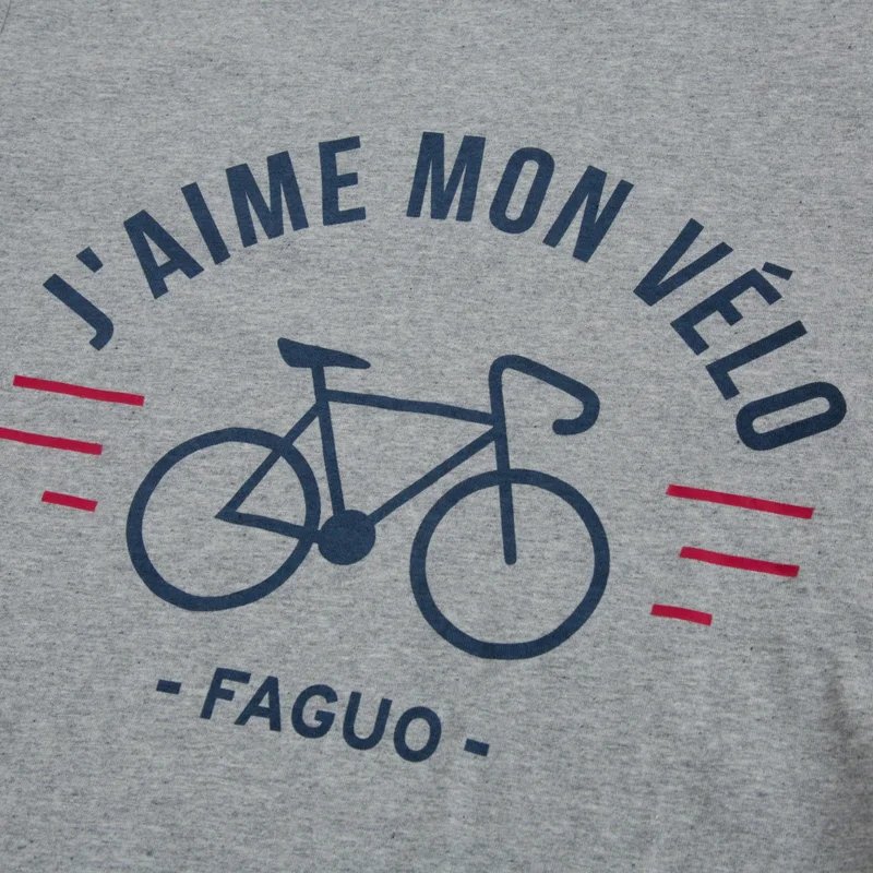 Faguo Grey round collar t-shirt "j'aime mon velo" in recycled cotton - Arcy bike