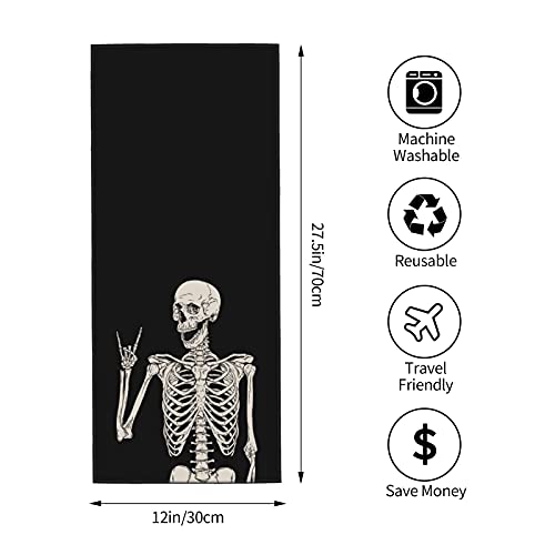Dewoofly Rock and Roll Skeleton Hippie Skull Soft Fingertip Towels, Hand Towel, Dish Towel for Kitchen All Season 12 x 27.5 inches - Image 2