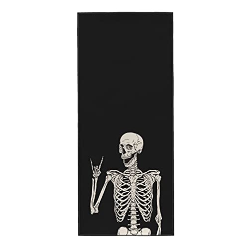 Dewoofly Rock and Roll Skeleton Hippie Skull Soft Fingertip Towels, Hand Towel, Dish Towel for Kitchen All Season 12 x 27.5 inches - Image 1