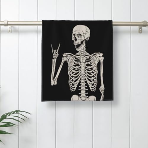Dewoofly Rock and Roll Skeleton Hippie Skull Soft Fingertip Towels, Hand Towel, Dish Towel for Kitchen All Season 12 x 27.5 inches - Image 3