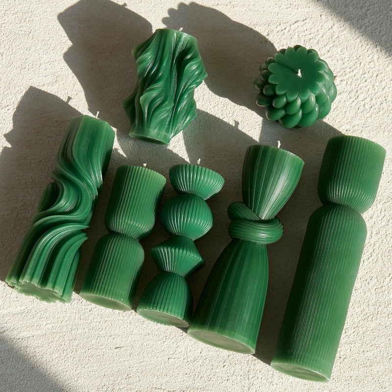 NATCENSE 7-Pack Pillar Candles - Soy Wax Handmade Ribbed Candles for Home Decor, Housewarming Gift, Shelf & Table Decor - Aesthetic Modern Candles Set (Green) - Image 1