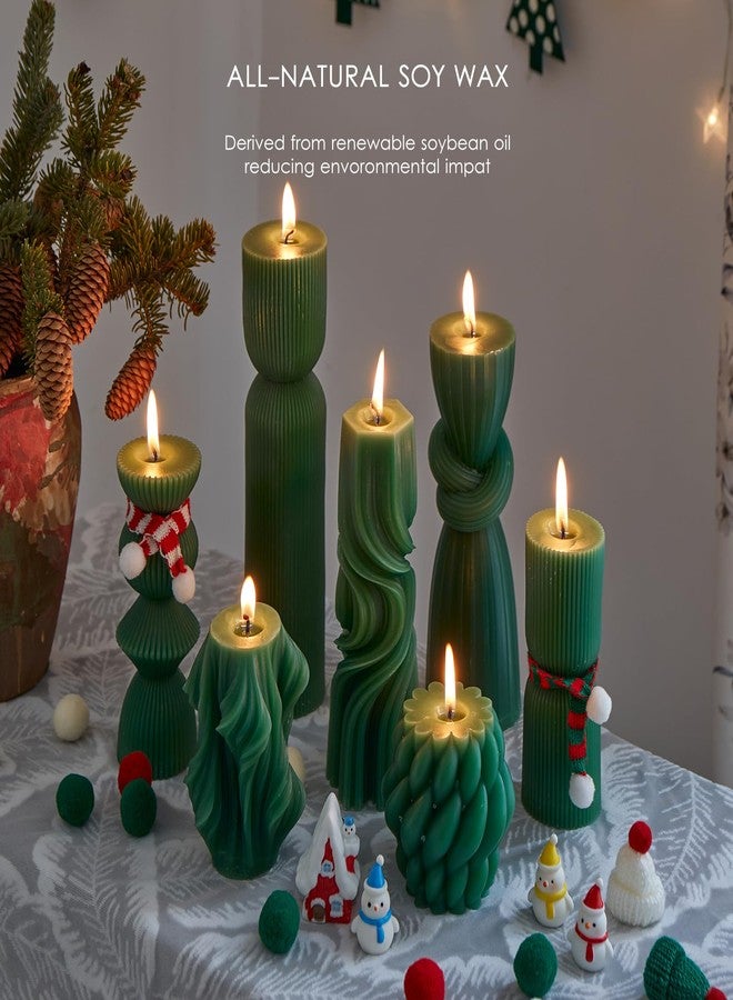 NATCENSE 7-Pack Pillar Candles - Soy Wax Handmade Ribbed Candles for Home Decor, Housewarming Gift, Shelf & Table Decor - Aesthetic Modern Candles Set (Green) - Image 4