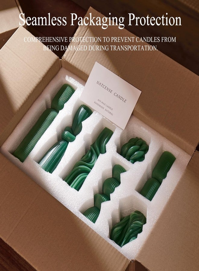 NATCENSE 7-Pack Pillar Candles - Soy Wax Handmade Ribbed Candles for Home Decor, Housewarming Gift, Shelf & Table Decor - Aesthetic Modern Candles Set (Green) - Image 5
