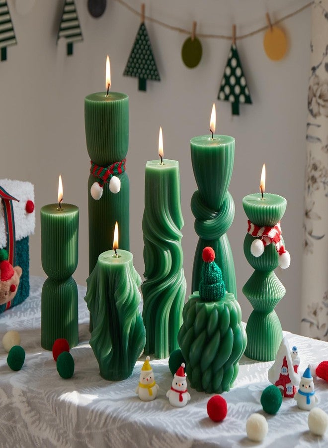 NATCENSE 7-Pack Pillar Candles - Soy Wax Handmade Ribbed Candles for Home Decor, Housewarming Gift, Shelf & Table Decor - Aesthetic Modern Candles Set (Green) - Image 3