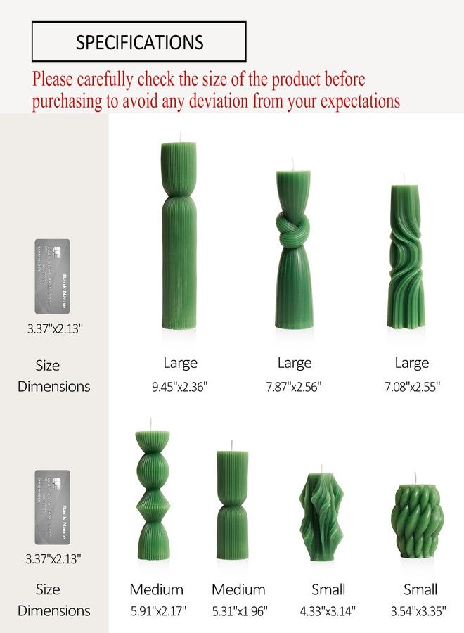 NATCENSE 7-Pack Pillar Candles - Soy Wax Handmade Ribbed Candles for Home Decor, Housewarming Gift, Shelf & Table Decor - Aesthetic Modern Candles Set (Green) - Image 2